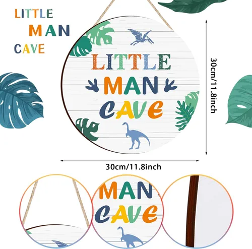 Vista 2 de Letrero de madera con cita de dinosaurio con frase de Little Man, placa de madera para guardería, decoración de pared para niños, dormitorio, sala