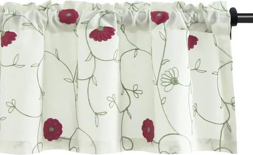 Vista 45 de VOGOL - Cenefa de cocina bordada con flores para ventanas, cenefa decorativa con filtro de luz para baño, cortinas con bolsillo para varilla corta