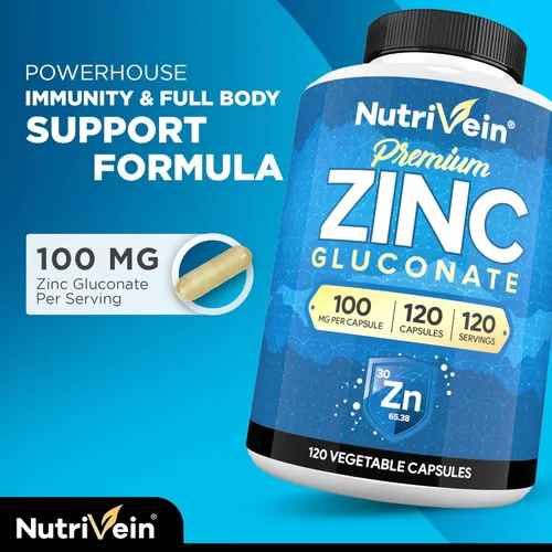 Vista 4 de Nutrivein Paquete de cápsulas de vitamina C liposomal premium y suplementos de gluconato de zinc: gluconato de zinc de alta absorción + suplemento