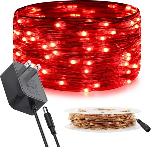 Vista 11 de RUICHEN Guirnalda de luces LED con cable de cobre de 33 pies, 100 luces LED con carrete, color naranja