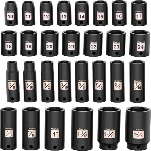 Vista 8 de Olsa Tools Juego de llaves de vaso de impacto profundo de 1/2 pulgada – Kit SAE de 14 piezas (3/8 – 1-1/4 pulgadas) – Acero Cr-Mo – Diseño cromado