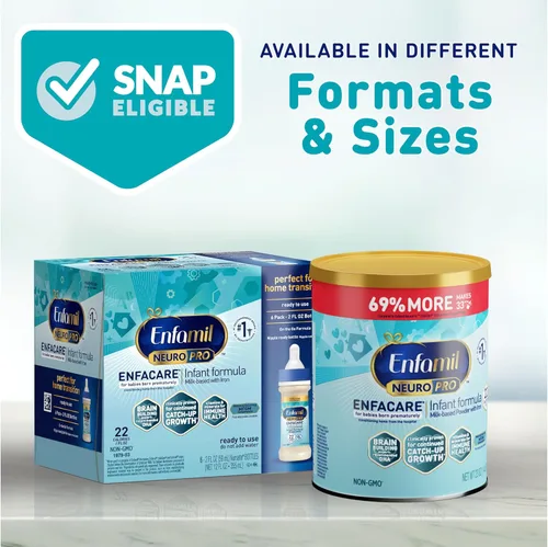 Vista 7 de Enfamil NeuroPro EnfaCare - Fórmula para bebés prematuros de alto valor calórico, a base de leche con hierro, DHA para el desarrollo cerebral