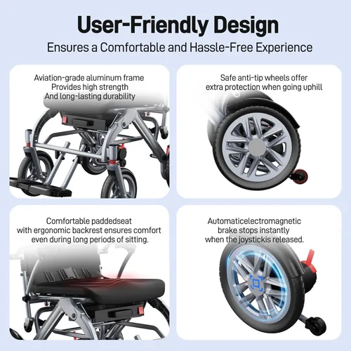 Vista 9 de sillas de ruedas eléctricas para adultos, rango de crucero de 16 millas, silla de ruedas plegable manual, sillas de ruedas motorizadas inteligentes