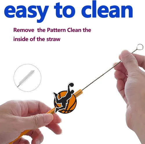 Vista 3 de 24 popotes rectos reutilizables con temática de baloncesto para regalo de fiesta de baloncesto, bebida diaria, fiesta de cumpleaños, reuniones