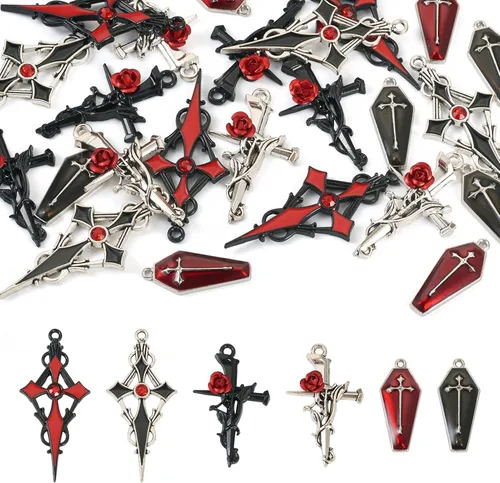 Vista 14 de Colgantes de crucifijo de aleación con dijes de cruz esmaltada, aleación, No es una piedra preciosa