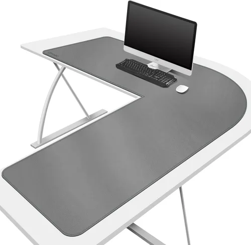 CENNBIE Tapete de escritorio en forma de L de doble cara, 39.3 x 47.2 x 13 pulgadas, tapete de escritorio de cuero en forma de L, tapete de mouse de