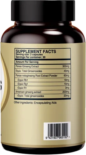 Vista 2 de HUJ Panax Ginseng Plus - Suplemento de ginsenósido - Contiene Panax Ginseng, Panax Notoginseng y ginseng americano - Apoya los niveles de energía