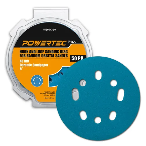 Vista 14 de POWERTEC 25PK, 40 Granos, Discos de Lijado de 5 Pulgadas - Gancho y Bucle, Discos de Lijado de Óxido de Aluminio de 5 Pulgadas de 8 Agujeros