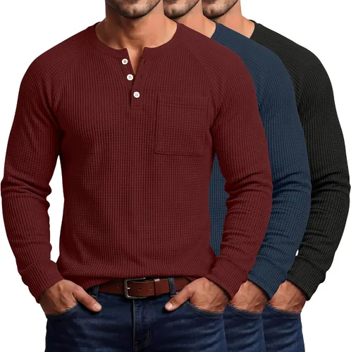 Vista 12 de August Alley Paquete de 3 camisas Henley tipo gofre grandes y altas