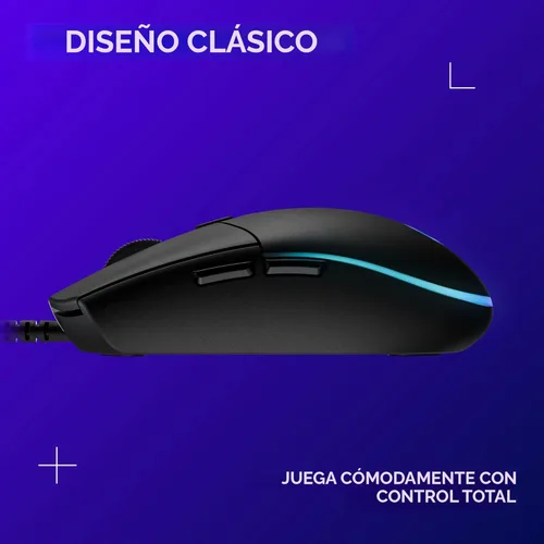 Vista 9 de Logitech G203 - Mouse para juegos con cable, 8,000 DPI, efecto óptico arcoíris LIGHTSYNC RGB, 6 botones programables, memoria integrada, mapeo