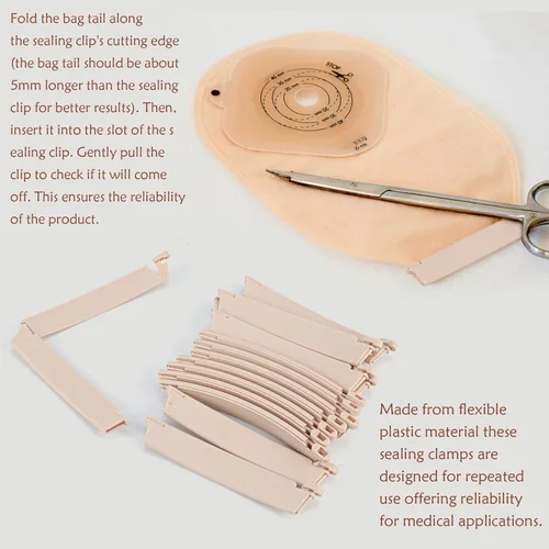 Vista 7 de 15 clips para bolsas de ostomía – Abrazaderas de bolsa drenables a prueba de fugas para cuidado de colostomía/ileostomía, barras de sellado