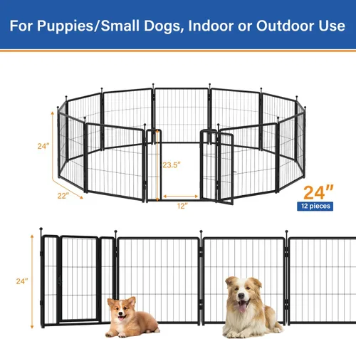 Vista 2 de Corralito para perros de 24 pulgadas, 12 paneles para uso interior y exterior - Valla de metal resistente para mascotas con estacas para el suelo