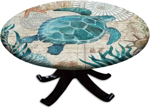 Vista 124 de Mantel redondo ajustable con borde elástico floral azul, mantel con borde elástico de estilo floral pastoral, almohadilla de mesa de poliéster