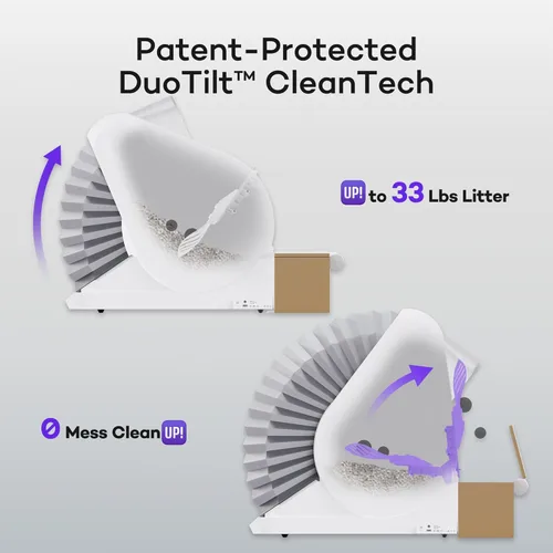 Vista 7 de Popur X5 - Caja de arena autolimpiante para gatos, sistema único de división con parte superior abierta, robot automático para recoger basura, sello