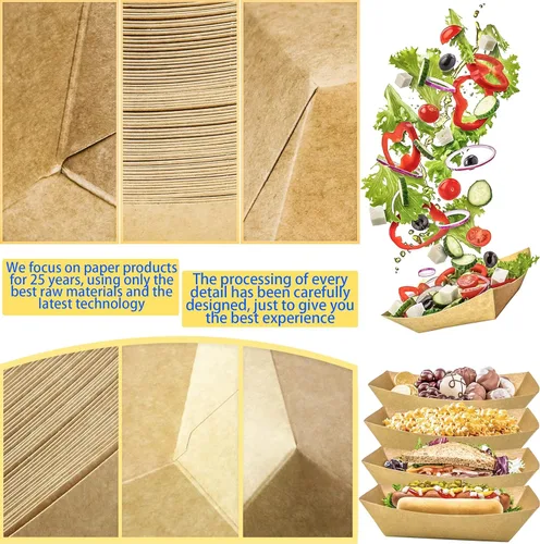 Vista 3 de MotBach Paquete de 150 Bandejas para Servir Alimentos de 1 Libra, Bandejas Pequeñas de Papel Kraft a Prueba de Aceite, Desechables, Reciclables