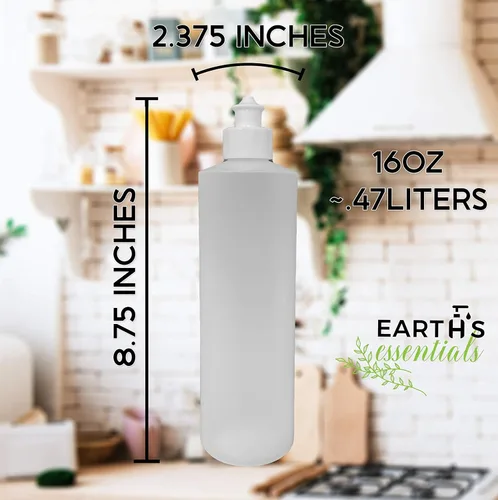 Vista 4 de Earth's Essentials Paquete de 2 Botellas Exprimibles Rellenables de 16 Onzas de HDPE con Tapas Dispensadoras Superiores con Botón Push/Pull