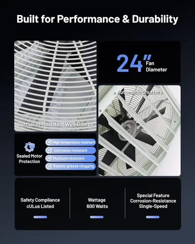 Vista 8 de iLiving - Ventilador de escape de obturación de 24 pulgadas, resistencia a la corrosión, velocidad única
