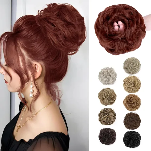 Vista 48 de Morica - 1 extensión de cabello sintético en forma de moño estilo ondulado, recogido y desordenado, y con banda elástica para mujeres (12224#)