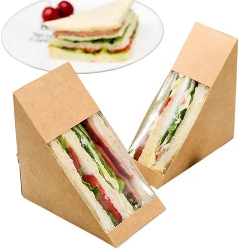 Vista 2 de Hewnda 50 cajas de papel sándwich, caja ecológica para llevar con ventana para panadería, restaurante y servicio de comida para llevar