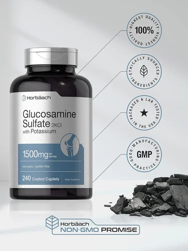 Vista 5 de Horbäach Sulfato de glucosamina 1500 mg 240 comprimidos 2KCI con potasio Suplemento sin OMG y sin gluten