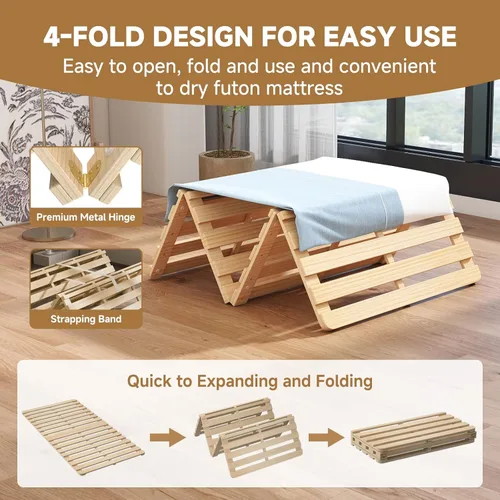 Vista 5 de LILYPELLE Marco de cama de suelo, marco de cama plegable de tatami, placa de cama transpirable a prueba de humedad, cama japonesa de suelo, marco