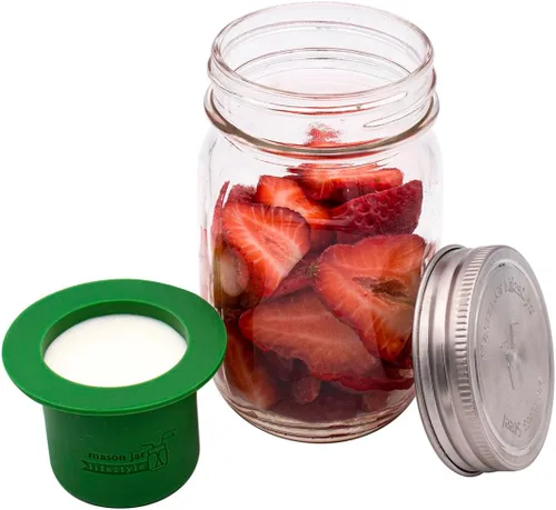 Vista 6 de Mason Jar Lifestyle Taza divisora para ensaladas, salsas y aperitivos. Contenedor de almuerzo Bento sin plástico (boca regular, verde hoja)