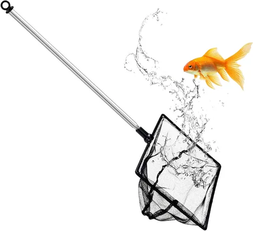 Vista 7 de Red para peces de pecera, red de acuario de malla fina con mango largo de acero inoxidable de 9-24 pulgadas, red extensible para tanque de peces