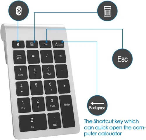Vista 6 de Foloda Bloc numérico para laptop, teclado numérico inalámbrico con Bluetooth numérico, 10 teclas, teclado numérico, accesorios de computadora