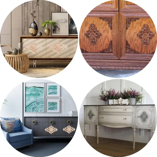 Vista 7 de Beoot Apliques tallados a mano de madera tallada en madera tallada en madera tallada calcomanía sin pintar muebles cama puerta gabinete decoración