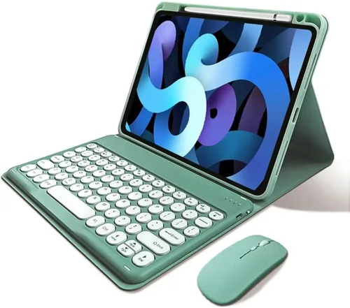 Vista 15 de kaitesi Funda de teclado para iPad de 9ª/8ª/7ª generación de 10.2", teclado Bluetooth inalámbrico desmontable con ratón, funda inteligente tipo