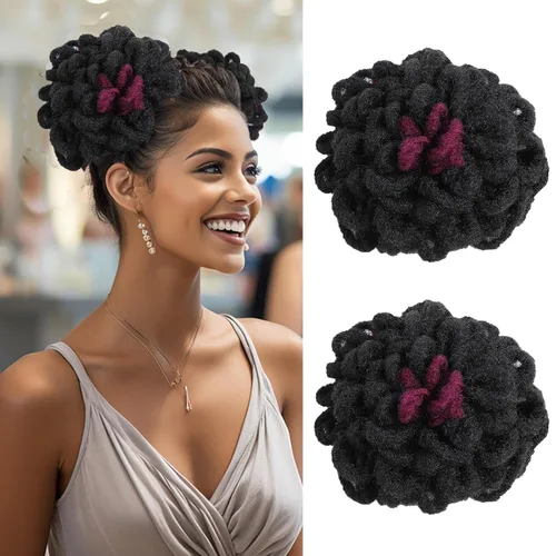 Vista 19 de Chignons de Dreadlocks Afro con cordón de alto moño, coleta afro con cabello postizo, locs falsas, chignons con clip para cola de caballo