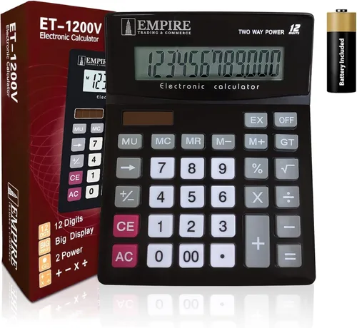 Vista 7 de Calculadora de escritorio Empire con teclas grandes, pantalla grande de 12 dígitos con ángulo de visión amplio, alimentada por energía solar