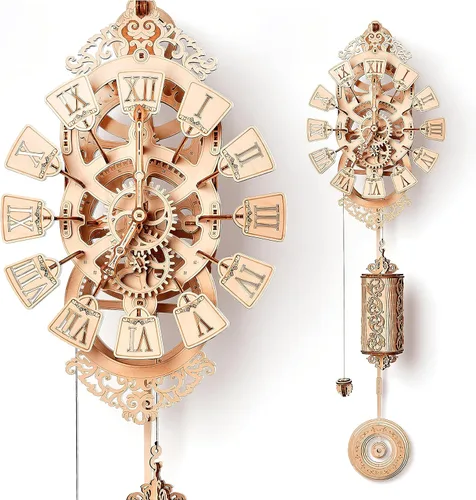 Wood Trick Pendulum Wall Clock Kit Wooden 3D Puzzles for Adults to Build - 3D Wall Clock Mechanical Model - 42x12 in - Engineering DIY Project