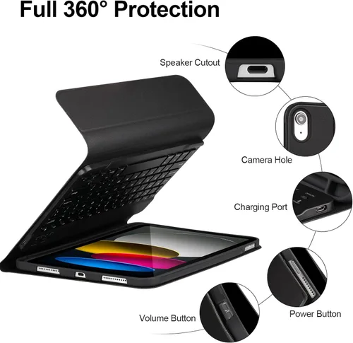 Vista 4 de AHYWTAN Funda para iPad 11/10ª generación con teclado, funda de teclado Bluetooth desmontable para iPad A16 2025 de 11 pulgadas/10ª generación 2022