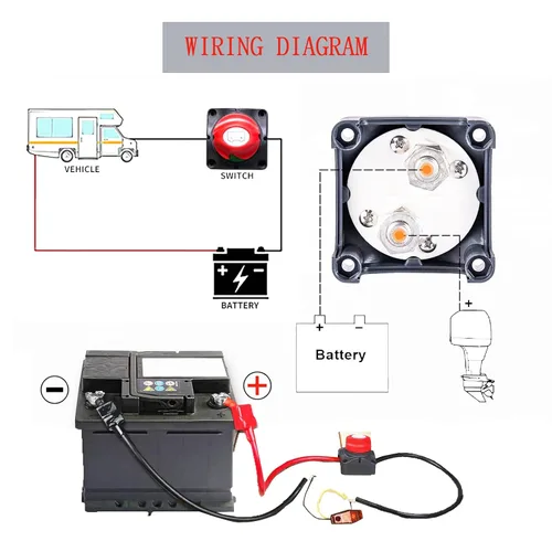 Vista 3 de AWBLIN Interruptor de desconexión de batería de 12 V, 24 V, 48 V, interruptor de corte de aislamiento maestro para barco marino, automóvil, camión