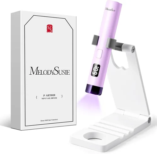 Vista 12 de MelodySusie Luz UV de mano para uñas de gel con soporte, mini lámpara de uñas inalámbrica portátil con pantalla LCD, cubierta protectora de ojos