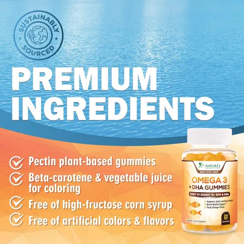 Vista 7 de Gomitas de aceite de pescado Omega 3, suplemento de gomitas Omega 3 saludable para el corazón con alta absorción DHA y EPA, apoyo extra fuerte