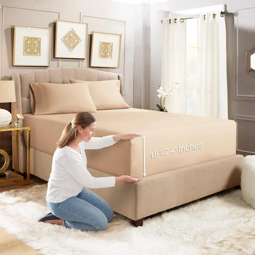 Vista 23 de Empyrean Bedding - Sábanas bajeras tamaño Queen, con sábana de cajón extra profunda – Juego de sábanas bajeras extra profundas, de 24 pulgadas