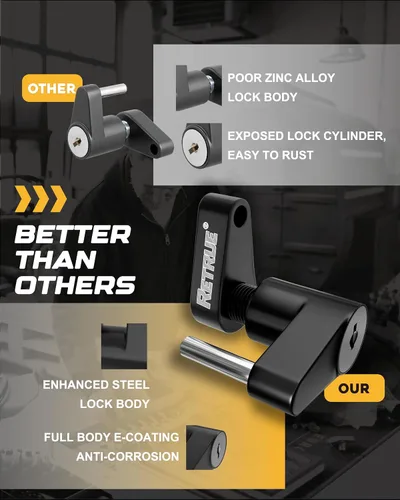 Vista 4 de RETRUE Bloqueo de acoplador de lengüeta de remolque, Bloqueo de enganche de remolque, Diámetro 1/4 pulgada, Extensión de 3/4 pulgada para remolcar