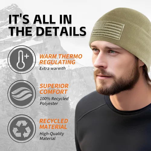 Vista 3 de Gorra de reloj de forro polar con bandera estadounidense, gorro táctico militar para múltiples estaciones de Estados Unidos, gorro cálido de invierno