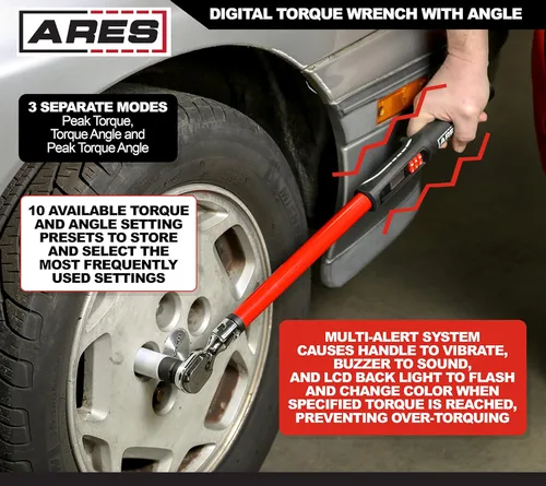 Vista 4 de ARES 43008-1/2-Inch Drive Flex Head - Llave dinamométrica digital electrónica de torque y ángulo de torque – 25-250 ft-lb (34-340 Nm) – Cabeza