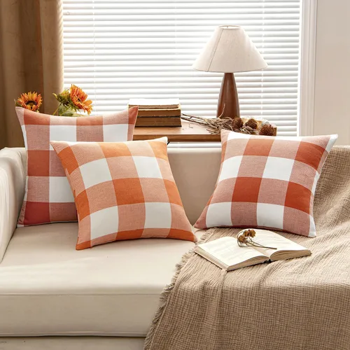 Vista 3 de MIULEE Fundas de Almohadas Decorativas de Otoño Paquete de 2 Decorativas Clásicas Estilo Granja a Cuadros Búfalo de Poliéster Lino Suaves Fundas