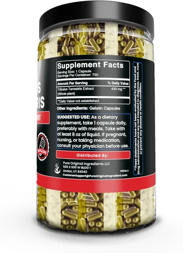 Vista 3 de Pure Original Ingredients Tribulus Terrestris, sin magnesio o rellenos de arroz, siempre puro, verificado en laboratorio (730 cápsulas)