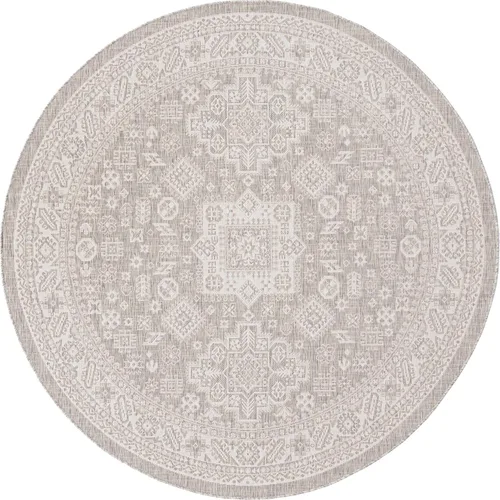 Vista 108 de Unique Loom Outdoor Aztec Collection Alfombra de área - Chalca (10 pies, redonda, azul/marfil)