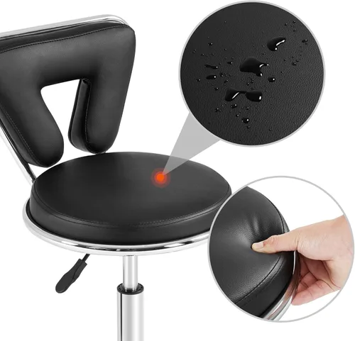 Vista 5 de Yaheetech Taburete giratorio con ruedas para salón de belleza, altura ajustable, para el hogar, spa, masaje, manicura, taburete facial con respaldo