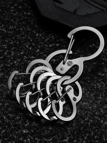 Vista 8 de KeyUnity Mosquetón de acero inoxidable, mini clips, llavero organizador para llaves, linterna, cuchillo plegable y silbatos