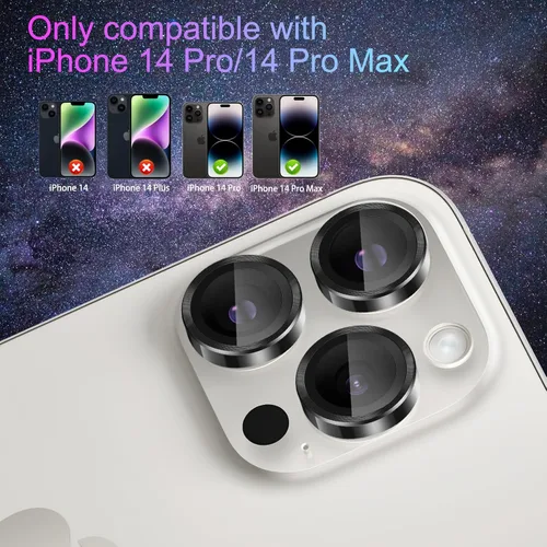 Vista 7 de Protector de lente de cámara para iPhone 14 Pro/iPhone 14 Pro Max, cubierta de lente de anillo de aleación de aluminio de vidrio templado individual