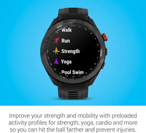 Vista 8 de Reloj GPS de golf Garmin Approach S70 (negro, 47 mm) Smartwatch premium con pantalla AMOLED, caddie virtual y distancia de juego Paquete
