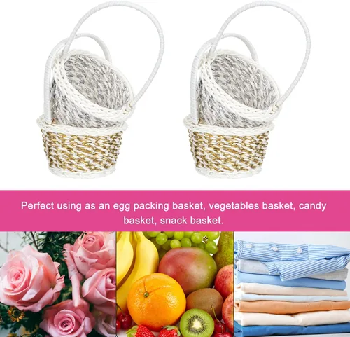 Vista 4 de DOITOOL 6 mini cestas de Pascua con asas, cestas de almacenamiento tejidas en miniatura, cesta de pícnic, contenedor pequeño para recuerdos