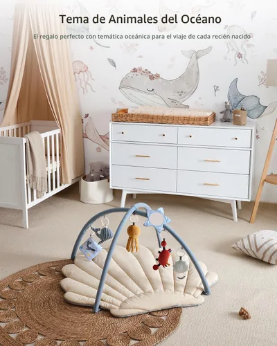 Vista 4 de Blissful Diary Shell Tapete de Juego para Bebé, Alfombra de Tiempo de Barriga Más Suave y Amplia con 6 Juguetes Desmontables para el Desarrollo